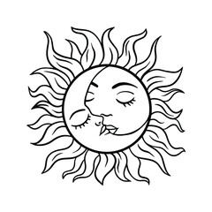 Sun and moon. Boho. Clipart file for cutting and printing