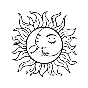 Sun and moon. Boho. Clipart file for cutting and printing