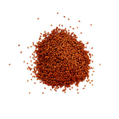 Camelina sativa seed isolate. Raw materials for the manufacture of camelina oil. Oilseeds of agricultural crops. Top view of seeds.