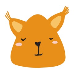 The face of the squirrel is orange. A squirrel for decorating a children's room, banners, and postcards.
