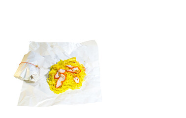 Red Pork Wonton Noodles Wrapped in Paper. For back to eat at home. Clipping path.