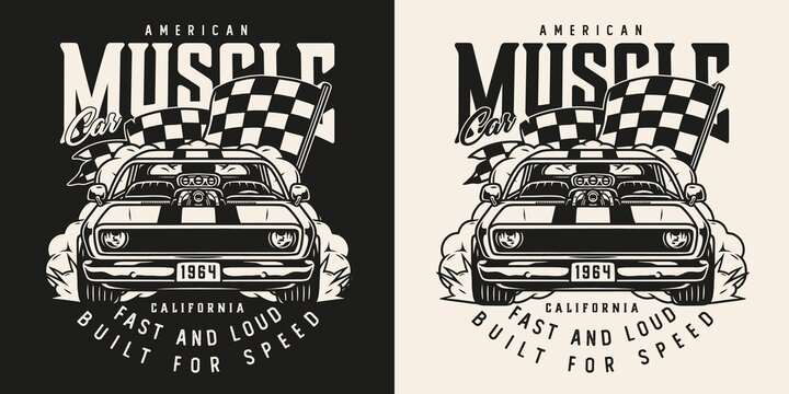 Custom muscle car vintage monochrome label