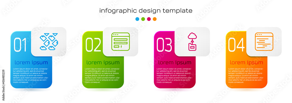 Wall mural set line data stream, browser window, cloud technology data transfer and software. business infograp