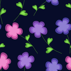 Fototapeta na wymiar Floral seamless pattern. Multicolored flowers on a dark blue background.