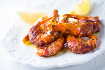 grilled bacon wrapped prawn shrimp