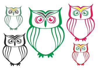 colored owls, large birds and colored girls. owls