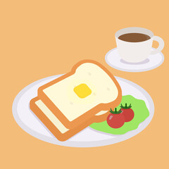 シンプルでかわいい朝食のイラスト フラットデザイン