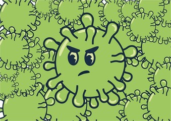 background and pattern of virus or bacteria with angry face, concept of illness or medical care not to get infected