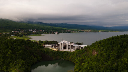 Fototapeta premium Aerial view of Zemplinska Sirava reservoir in Slovakia
