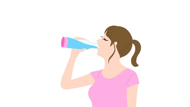 水を飲む女性　アニメーション　アルファチャンネル