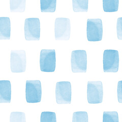 Geometric seamless pattern with blue geometric shapes on a white background. Hand drawn watercolor brush strokes. Colorful paint texture in minimal style