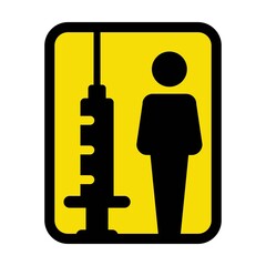 Vaccination icon vector with vaccine injection syringe male person symbol for virus protection in a glyph pictogram illustration