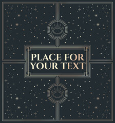 vector illustration of frame design for text in gold and black colour with abstract cosmic elements