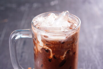 Iced cocoa drink in a large glass Refreshing and quench your thirst