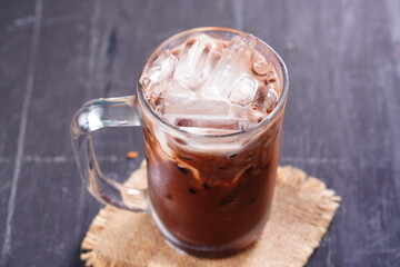 Iced cocoa drink in a large glass Refreshing and quench your thirst