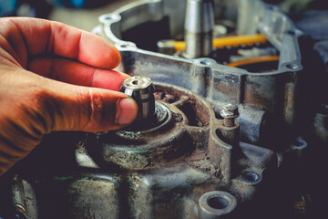 Repair maintenance and repair of engine transmission mechanic gear of technicians close to the industry