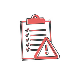 Vector document error icon on cartoon style on white isolated background.