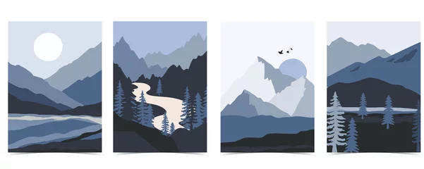 Draagtas Collectie van natuur landschap achtergrond instellen met berg, zee, zon, maan. Bewerkbare vectorillustratie voor website, uitnodiging, ansichtkaart en poster © piixypeach