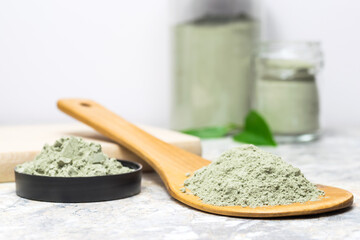 French natural green clay, powder cleansing mask - obrazy, fototapety, plakaty