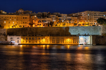 Fototapeta na wymiar Night Skyline Of Valletta City In Malta