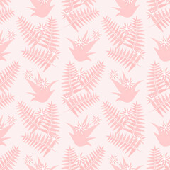 Fern leaves with aloe flowers seamless pattern.
