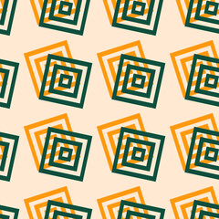 Seamless pattern of geometric shapes in green and yellow colors on a beige background