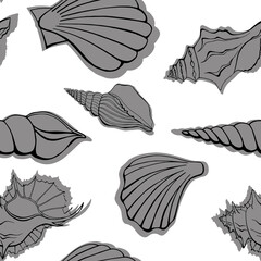 Modern flat outline sea shells, bubbles seamless pattern for fabric, textile, apparel, interior, stationery, wrapping paper, scrapbooking. Trendy marine endless texture. Exotic ocean shells contours.