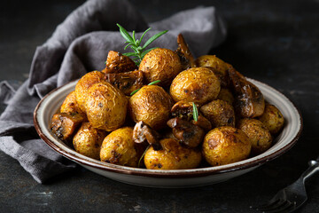 Baked young potatoes with mushrooms