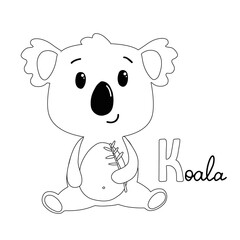 Cute koala with sign Koala. For coloring. isolated on white background. vector