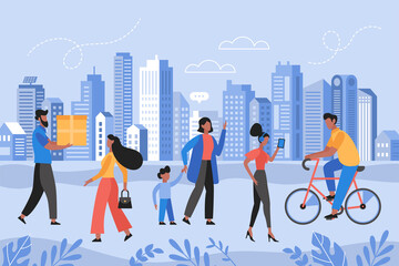 Smart city and innovation technology concept. Modern vector illustration of people connecting with devices.