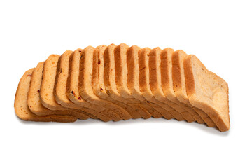 Delicious bread slices isolated on a white background.
