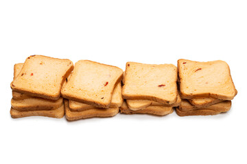 Delicious bread slices isolated on a white background.