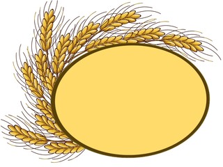 Golden ears of wheat, a card with a blank space for text on a yellow background