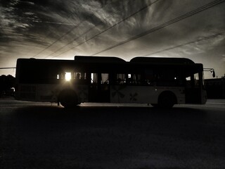 Silhouette of a Bus in the sunset