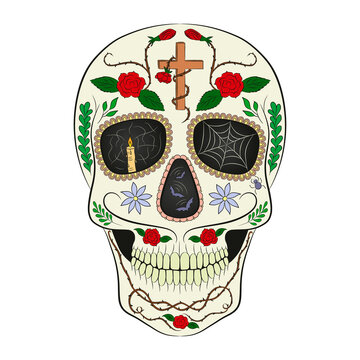 Traditional sugar skull. Element of design for the day of the dead.