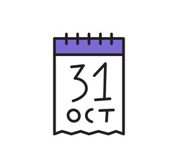 October 31 st calendar icon. Halloween. Line vector illustration.