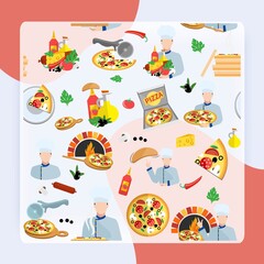 Pizza maker seamless pattern with fresh food box and chef cook vector illustration