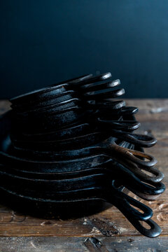 Stack of cast iron skillets