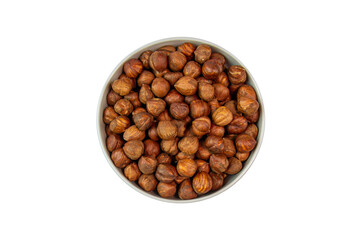 hazelnut in bowl on white background close up