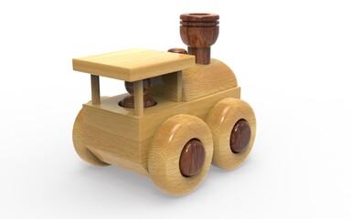 3d rendering, toy wooden steam locomotive on white background isolate