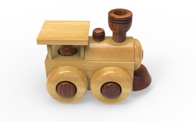 3d rendering, toy wooden steam locomotive on white background isolate