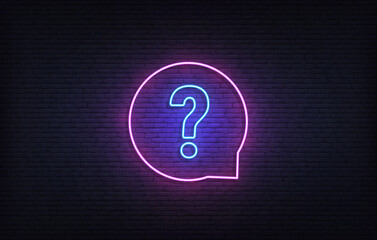 Question neon sign. Glowing neon quiz template