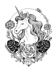 black and white unicorn © jasmine