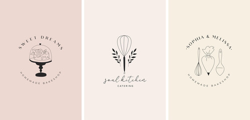 Simple and elegant homemade bakery logo collection. Hand drawn modern style logos, pastry and bread shop vector and label design
