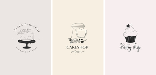 Simple and elegant homemade bakery logo collection. Hand drawn modern style logos, pastry and bread shop vector and label design