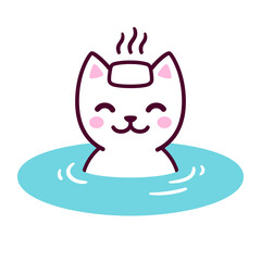 Cute cartoon cat in Japanese Onsen