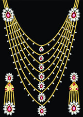 Fototapeta na wymiar illustration set of necklace and earrings, wedding female diamond