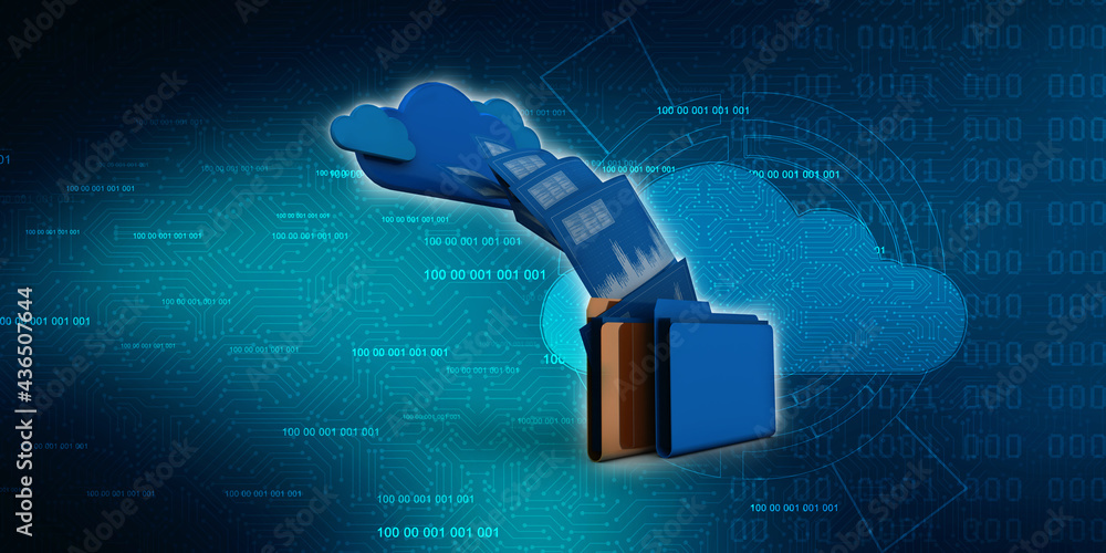 Poster 3d rendering folder with documents
