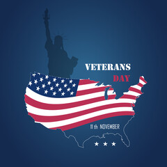 Vector illustration dedicated to veterans day in the USA on a dark blue gradient background. Happy veterans day. Poster, banner, sign.