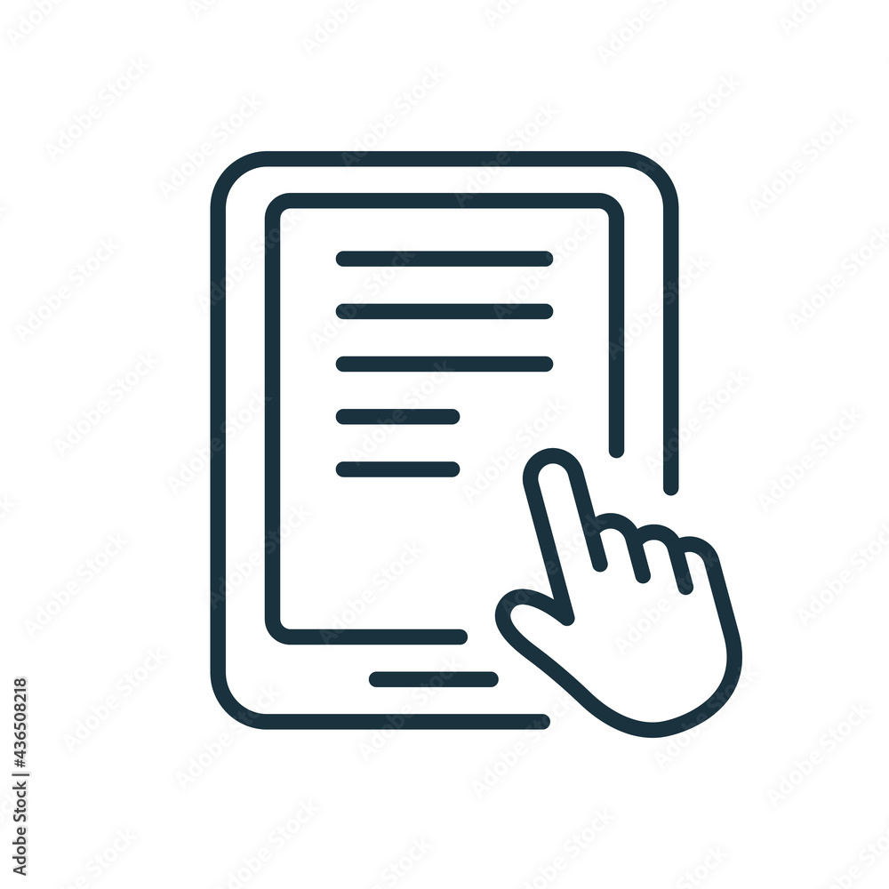Poster ebook line icon with mouse pointer. electronic book device for education and learning. e-book reader